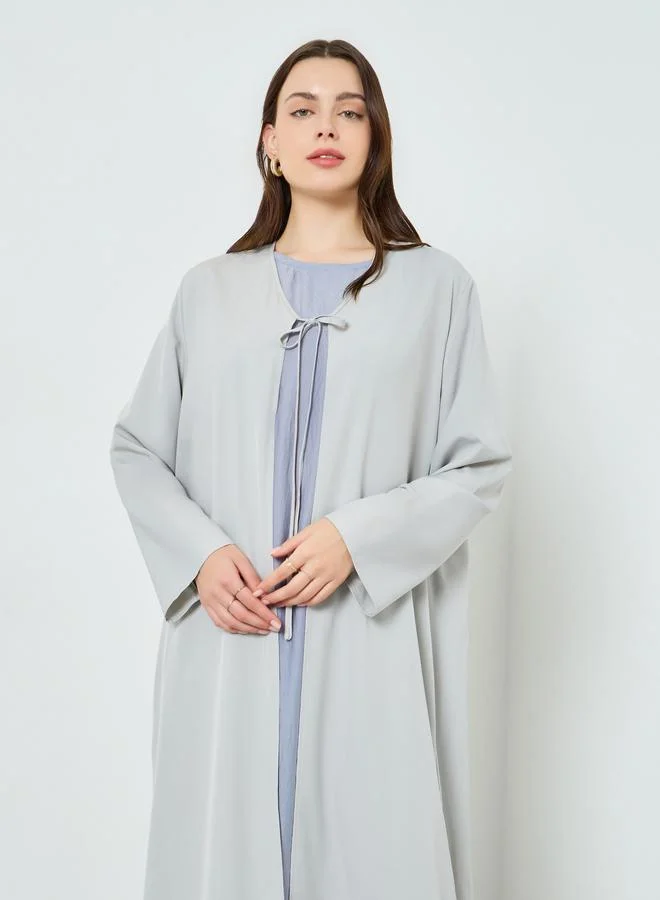 Styli Women Grey Front Tie Detail Kimonos